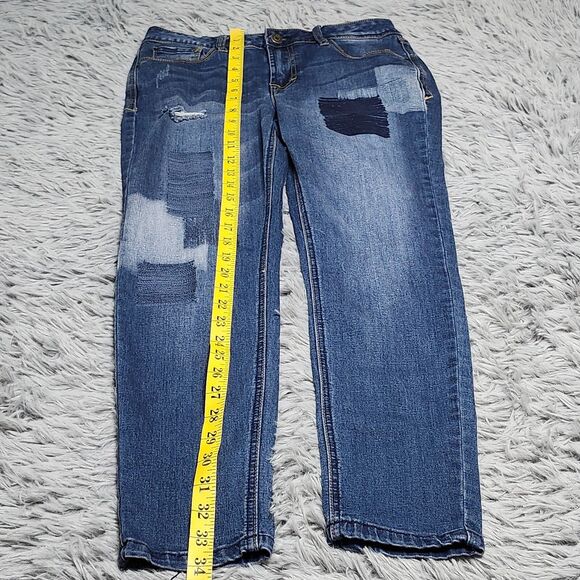 Kensie Jeans Skinny Crop Womens 4/27 4 Mid Rise Blue Distressed‎ Patchwork Denim - Picture 9 of 16